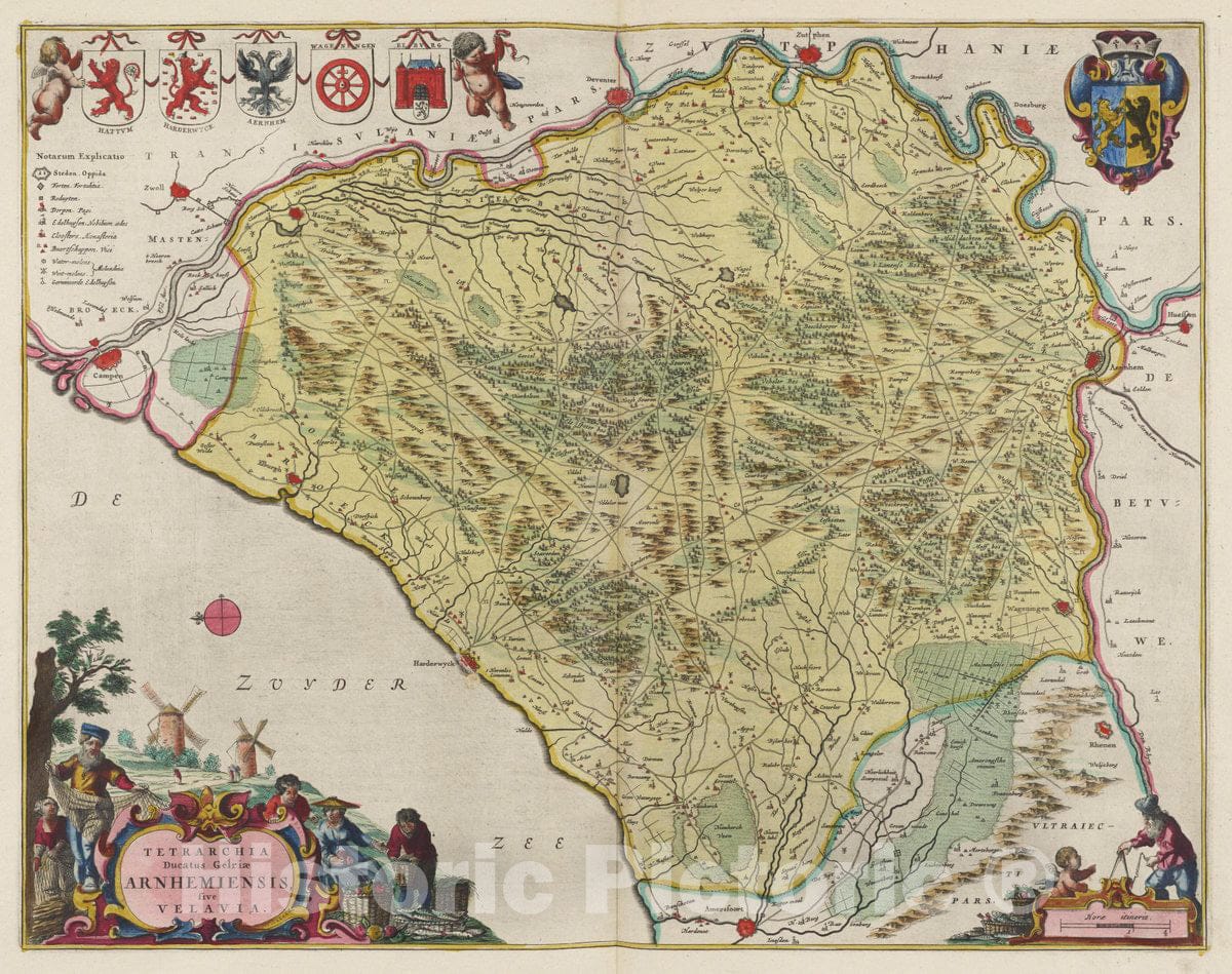Historic Map : Belgium, Tetrarchia Ducatus Gelriae Arnhemiensis, sive Velavia, 1665 Atlas , Vintage Wall Art