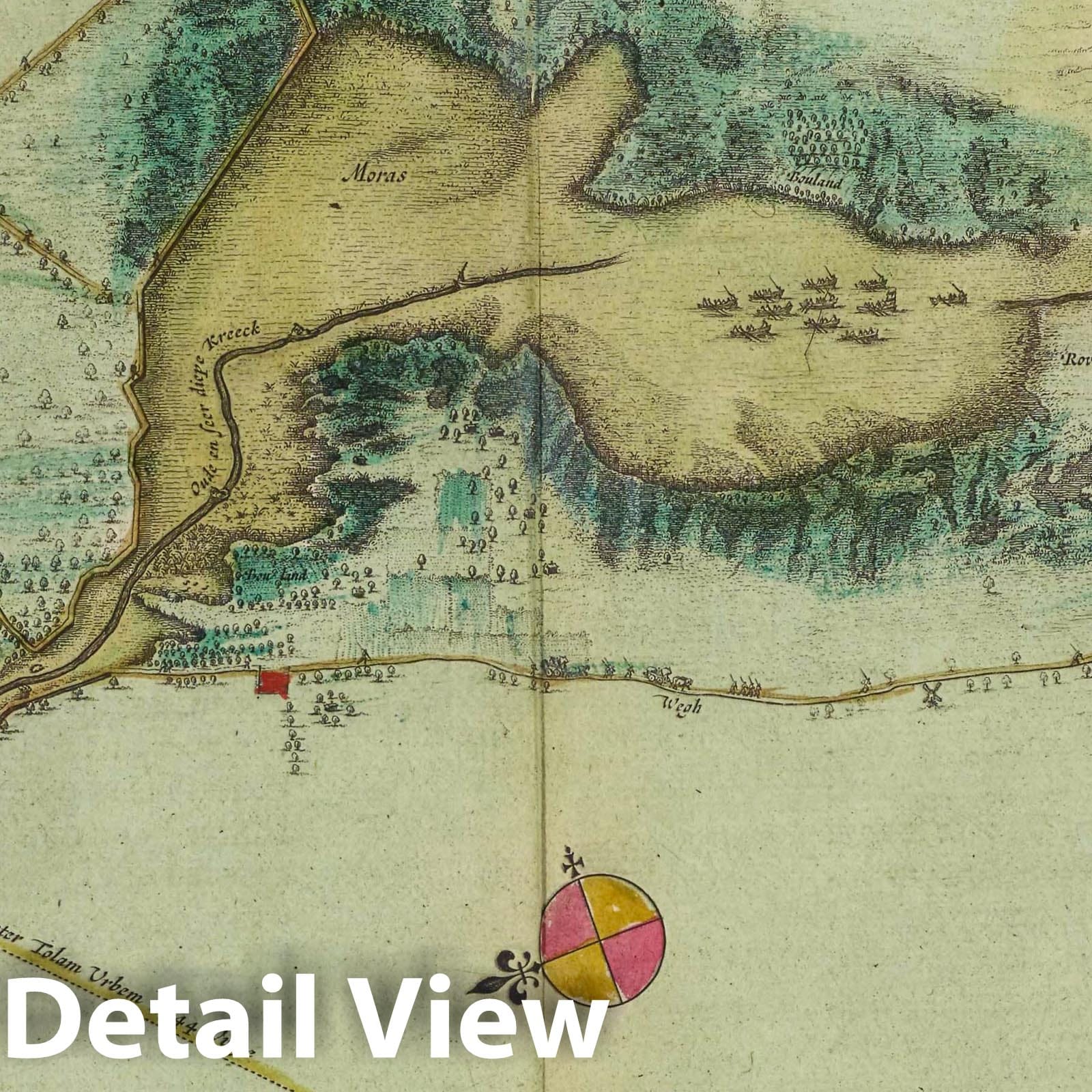 Bergen op Zoom to Stenberg, Netherlands 1665 Historical Map Print