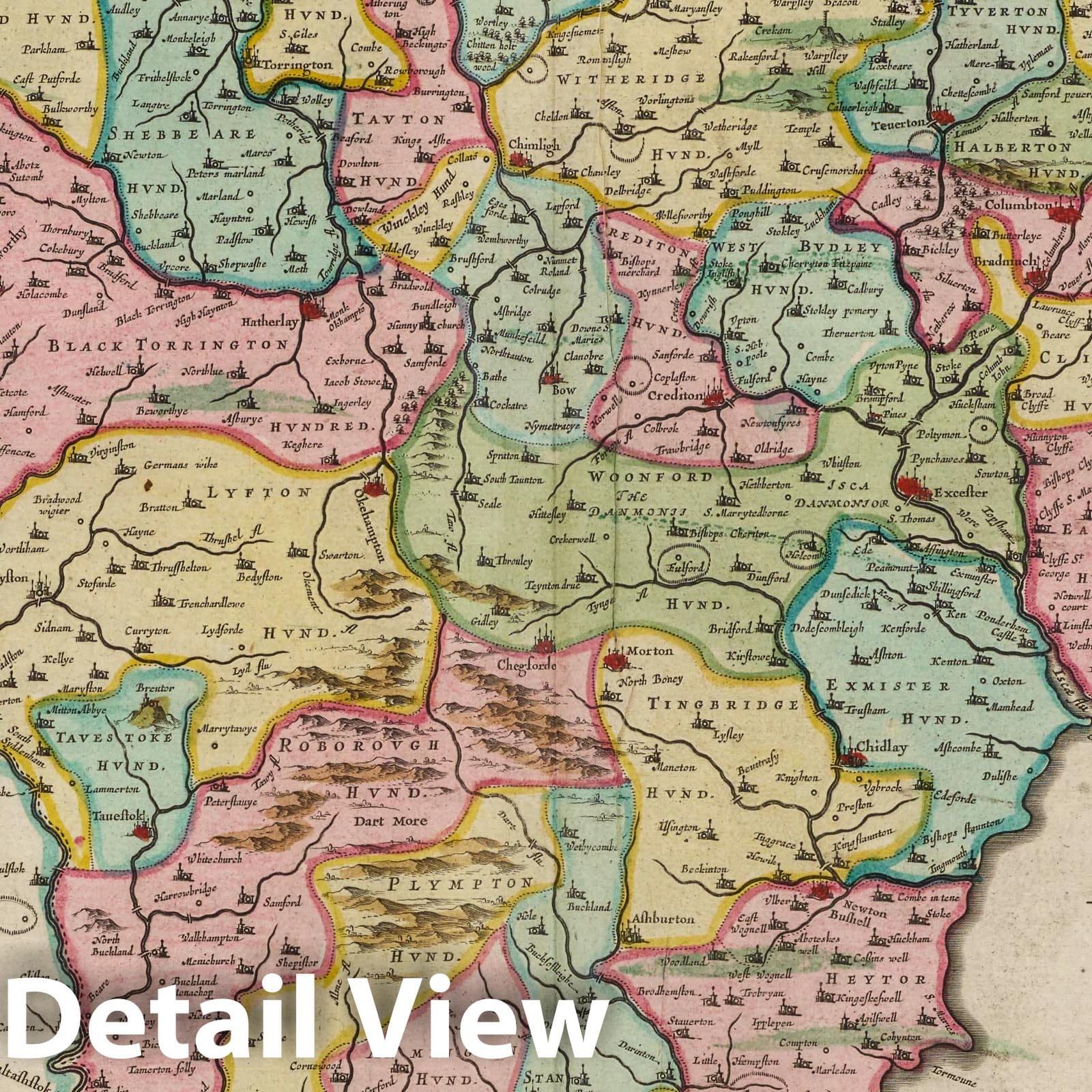 Devon, 1665 Historical Map Print - Blaeu Atlas Maior Reproduction