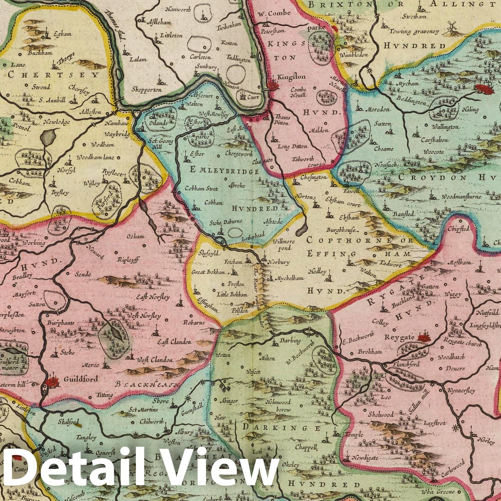 Surrey, 1665 - Historical Map Print from Blaeu's Atlas Maior