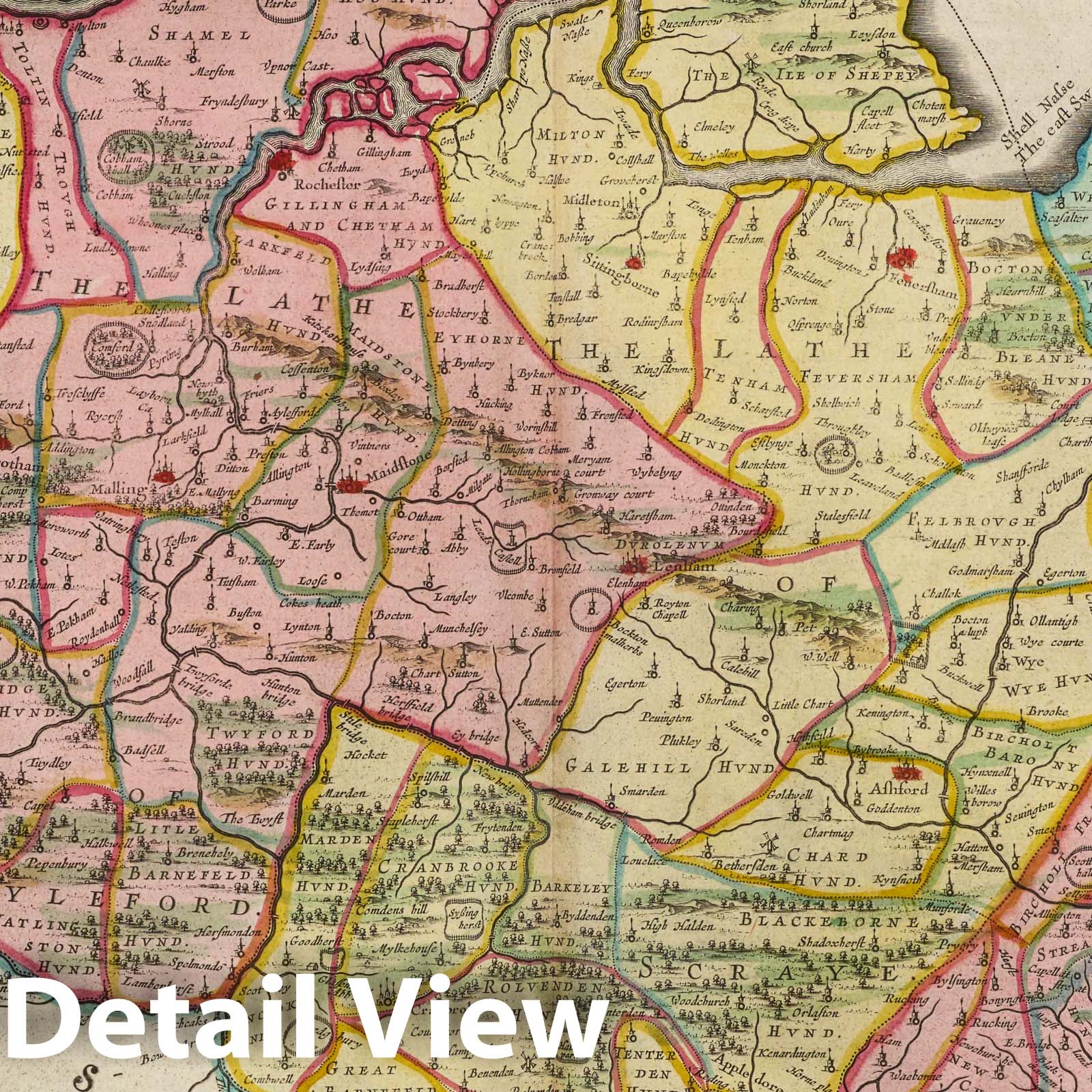 Kent (England), 1665 - Historical Map Print from Blaeu's Atlas Maior