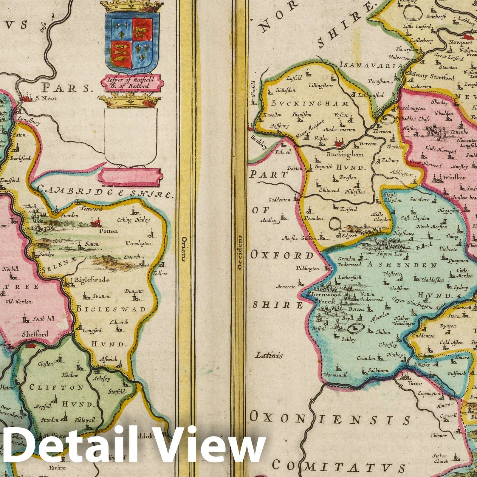 Bedfordshire and Buckinghamshire, England 1665 - Blaeu Atlas Maior