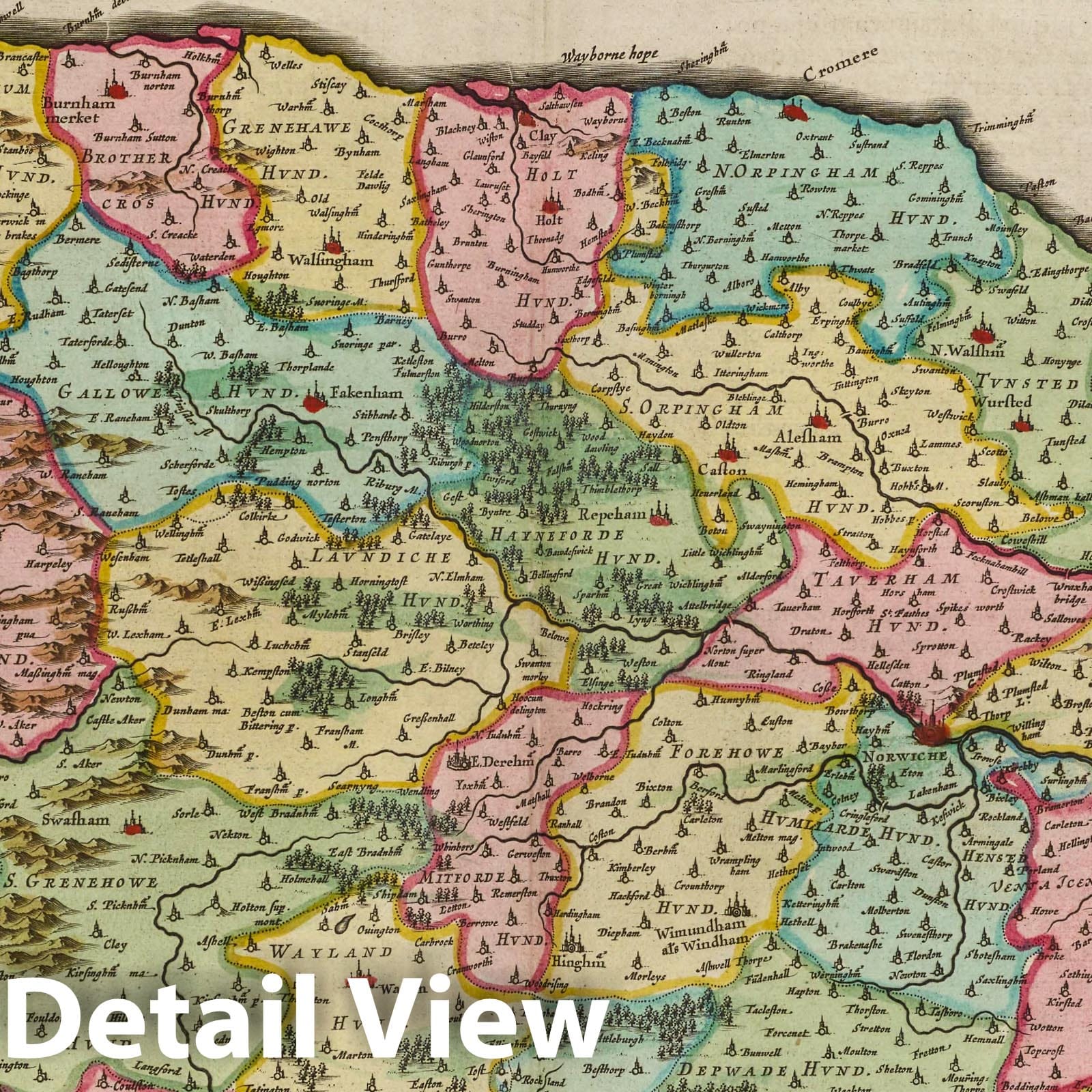Norfolk, 1665 - Historical Map Print