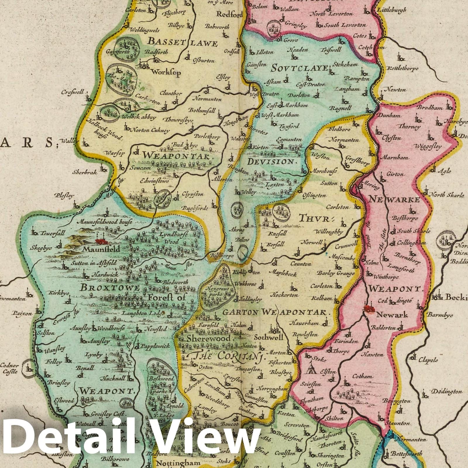 Nottinghamshire, 1665 - Historical Map Print from Blaeu's Atlas Maior