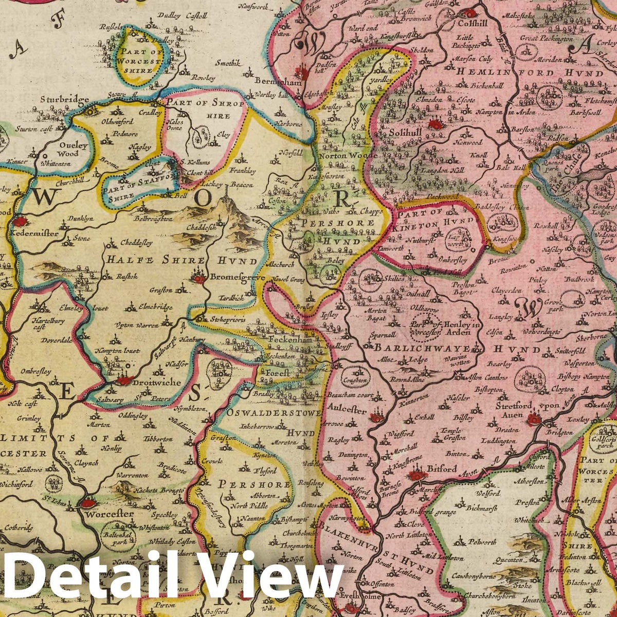 Worcestershire and Warwickshire, 1665 - Historical Map Print