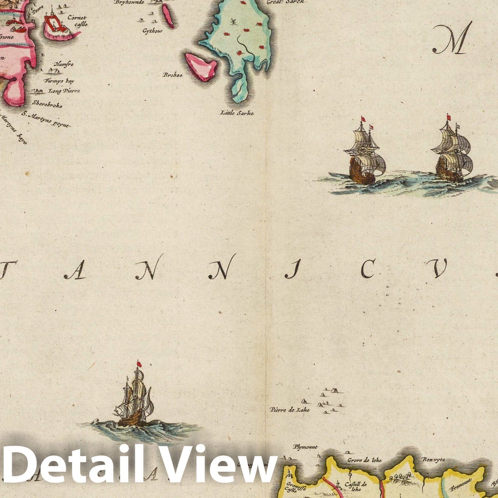 Guernsey and Jersey Islands, 1665 - Historical Map Print