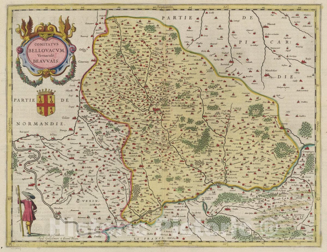 Historic Map : France, Beauvais Region, France Comitatvs Bellovacvm, 1665 Atlas , Vintage Wall Art