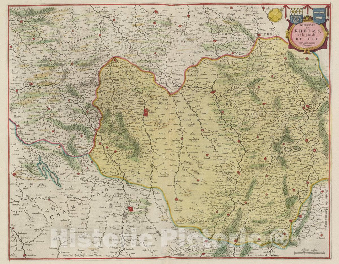 Historic Map : France, Rheims Region, France Diocese de Rheims, et le pa? de Rethel, 1665 Atlas , Vintage Wall Art