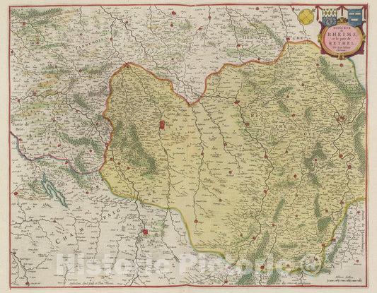 Historic Map : France, Rheims Region, France Diocese de Rheims, et le pa? de Rethel, 1665 Atlas , Vintage Wall Art