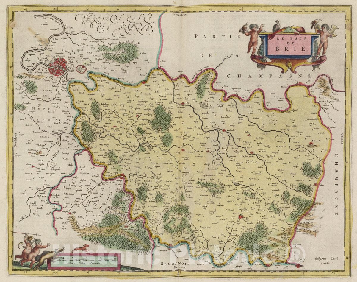 Historic Map : France, Brie Region, France Atlas Maior Sive Cosmographia Blaviana, Le Pais De Brie, 1665 Atlas , Vintage Wall Art