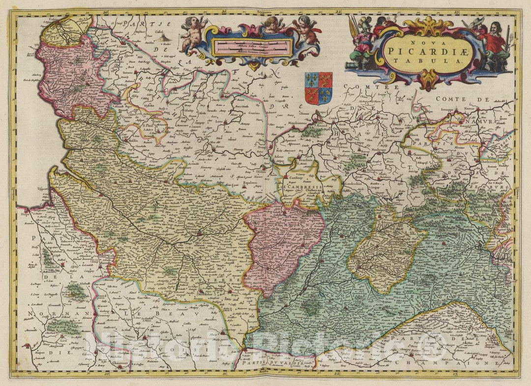 Historic Wall Map : France, Picardie, France Atlas Maior Sive Cosmographia Blaviana, Nova Picardiae Tabula, 1665 Atlas , Vintage Wall Art
