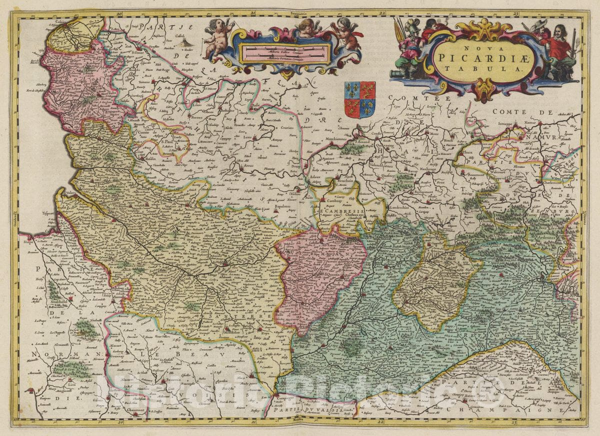 Historic Wall Map : France, Picardie, France Atlas Maior Sive Cosmographia Blaviana, Nova Picardiae Tabula, 1665 Atlas , Vintage Wall Art
