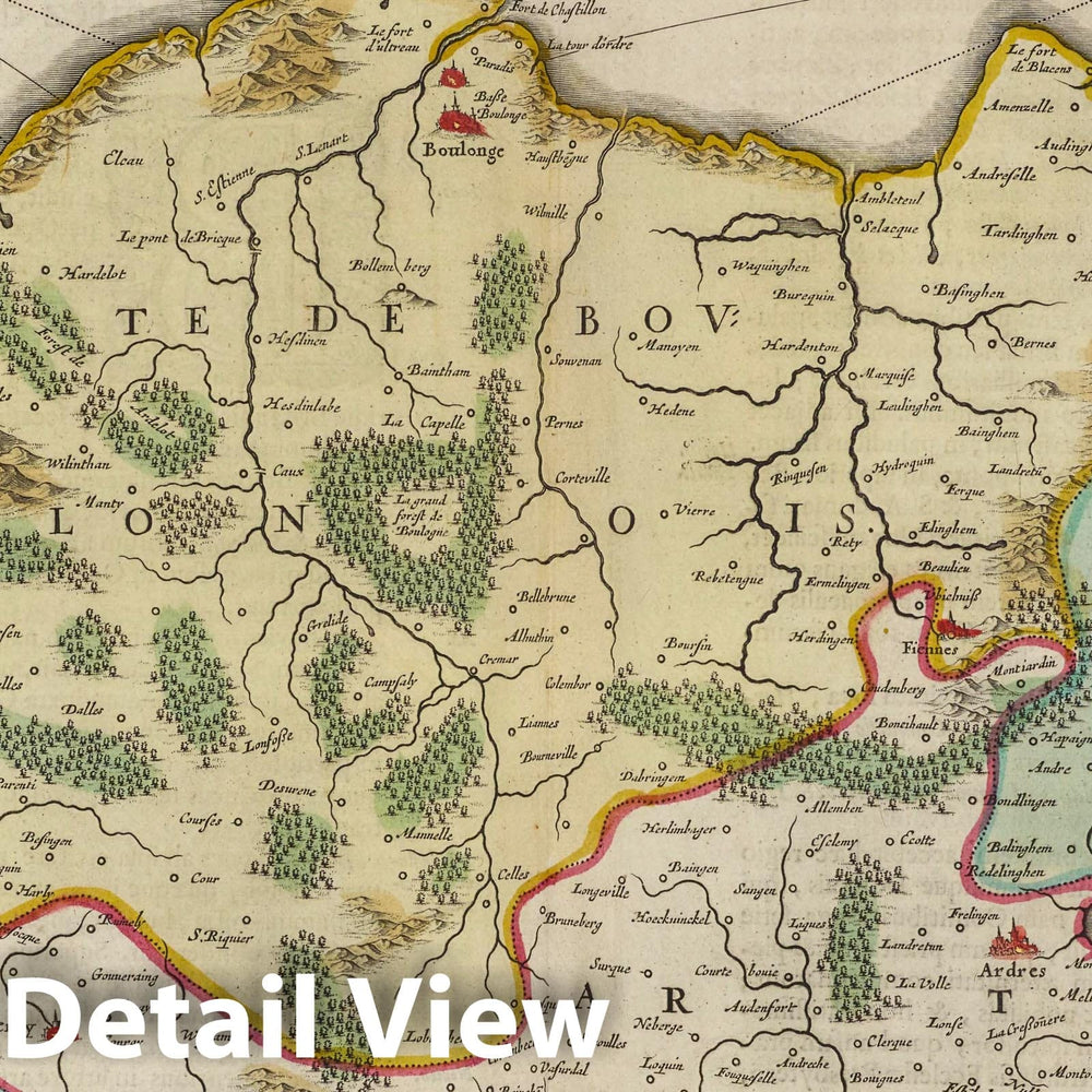 Historic Map : France, Pas-de-Calais Region, France Comitatvvm Boloniae et Gvines Descriptio, 1665 Atlas , Vintage Wall Art
