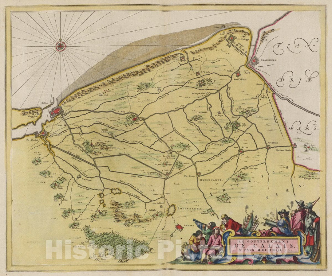 Historic Map : France , Calais France, Le Gouvernement De Calais & Pays Reconquis, 1665 Atlas , Vintage Wall Art