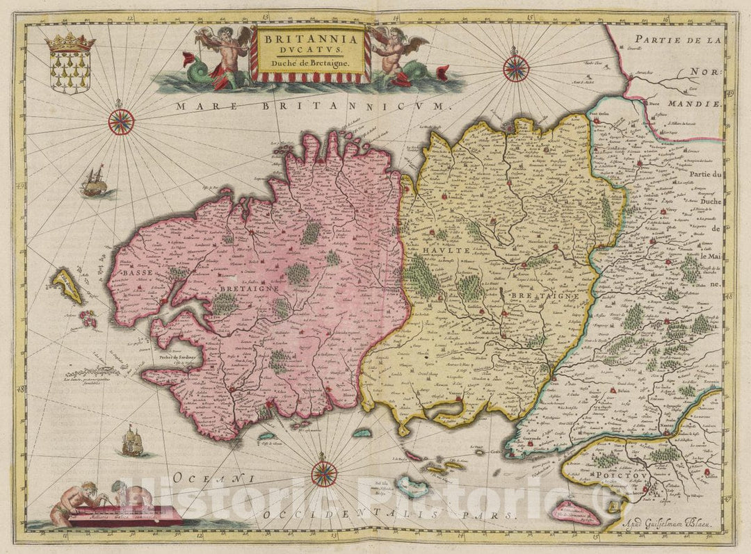 Historic Map : France, Brittany , France Atlas Maior Sive Cosmographia Blaviana, Britannia Dvcatvs, 1665 Atlas , Vintage Wall Art