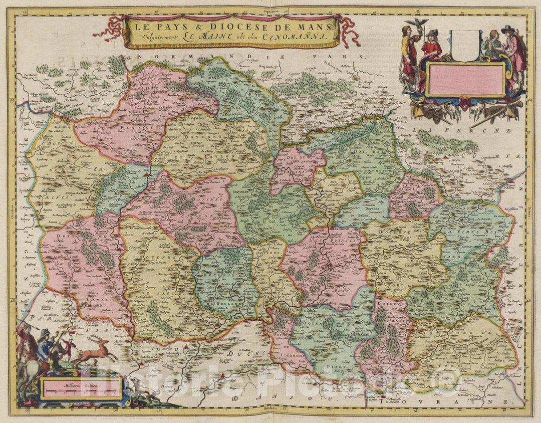 Historic Map : France , Le Mans France, Le Pays & Diocese De Mans, 1665 Atlas , Vintage Wall Art