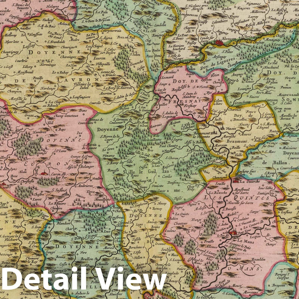 Historic Map : France , Le Mans France, Le Pays & Diocese De Mans, 1665 Atlas , Vintage Wall Art
