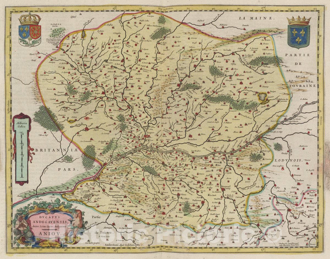 Historic Map : France, Maine-et-Loire Region, France Atlas Maior Sive Cosmographia Blaviana, Dvcatvs Andegavensis, 1665 Atlas , Vintage Wall Art