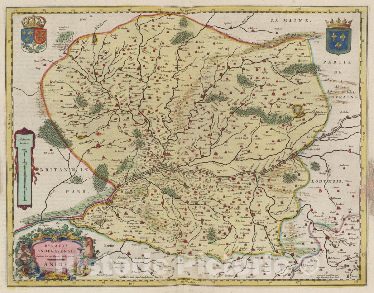 Historic Map : France, Maine-et-Loire Region, France Atlas Maior Sive Cosmographia Blaviana, Dvcatvs Andegavensis, 1665 Atlas , Vintage Wall Art