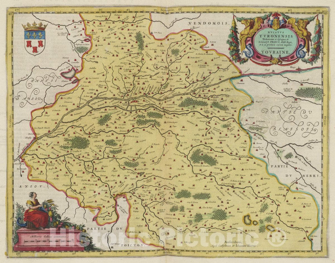 Historic Map : France, Touraine Region, France Atlas Maior Sive Cosmographia Blaviana, Dvcatus Tvronensis, 1665 Atlas , Vintage Wall Art