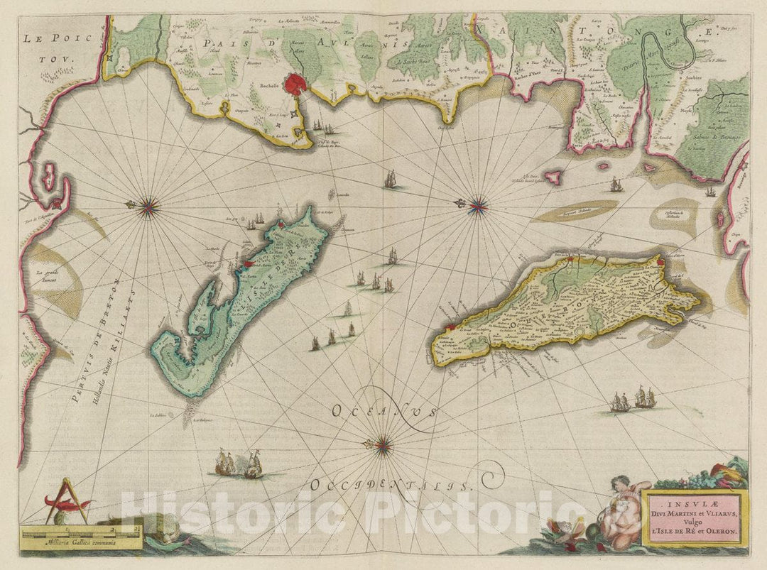 Historic Map : France, ?le de RÃ© , France Insvlae Divi Martini et Vliarvs, 1665 Atlas , Vintage Wall Art