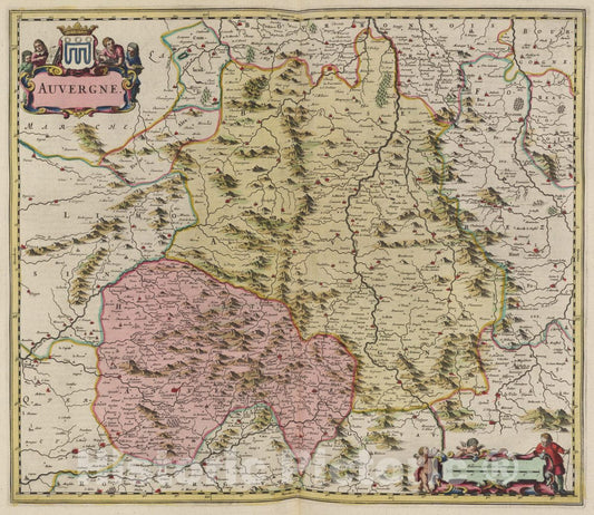 Historic Map : France, Auvergne Region , France Atlas Maior Sive Cosmographia Blaviana, Auvergne, 1665 Atlas , Vintage Wall Art