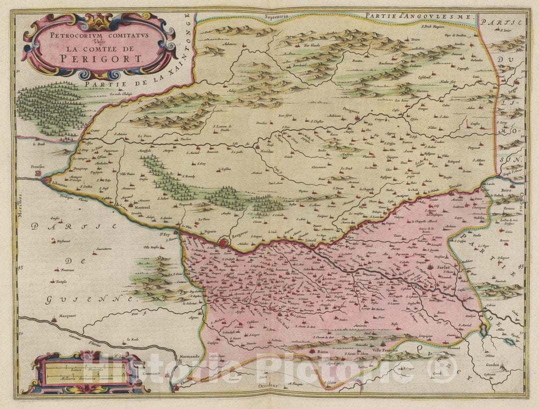 Historic Map : France, PÃ©rigord Region , France Atlas Maior Sive Cosmographia Blaviana, Petrocorivm Comitatvs, 1665 Atlas , Vintage Wall Art