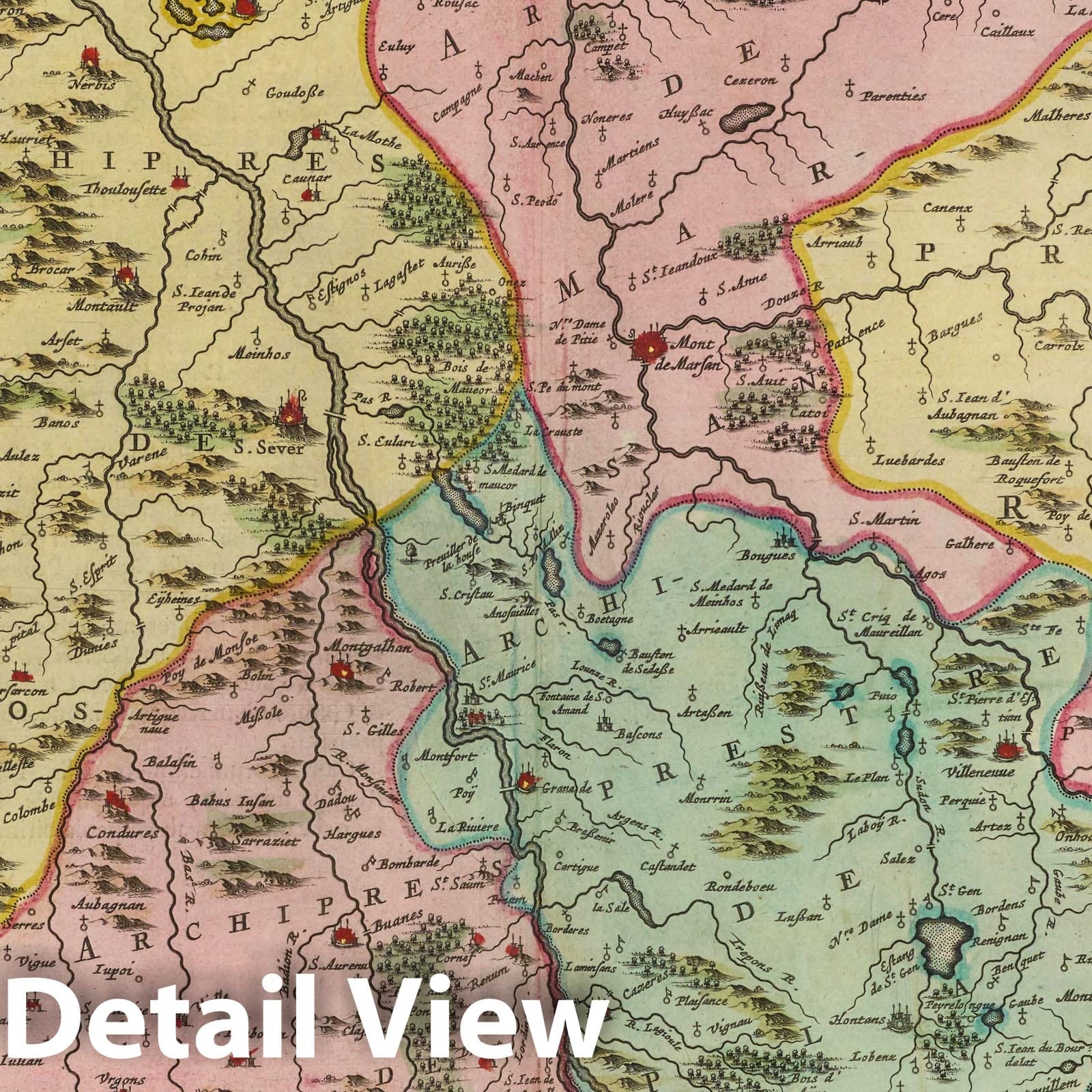 Diocese of Aire, 1665 - Blaeu's Atlas Maior Historical Map Print