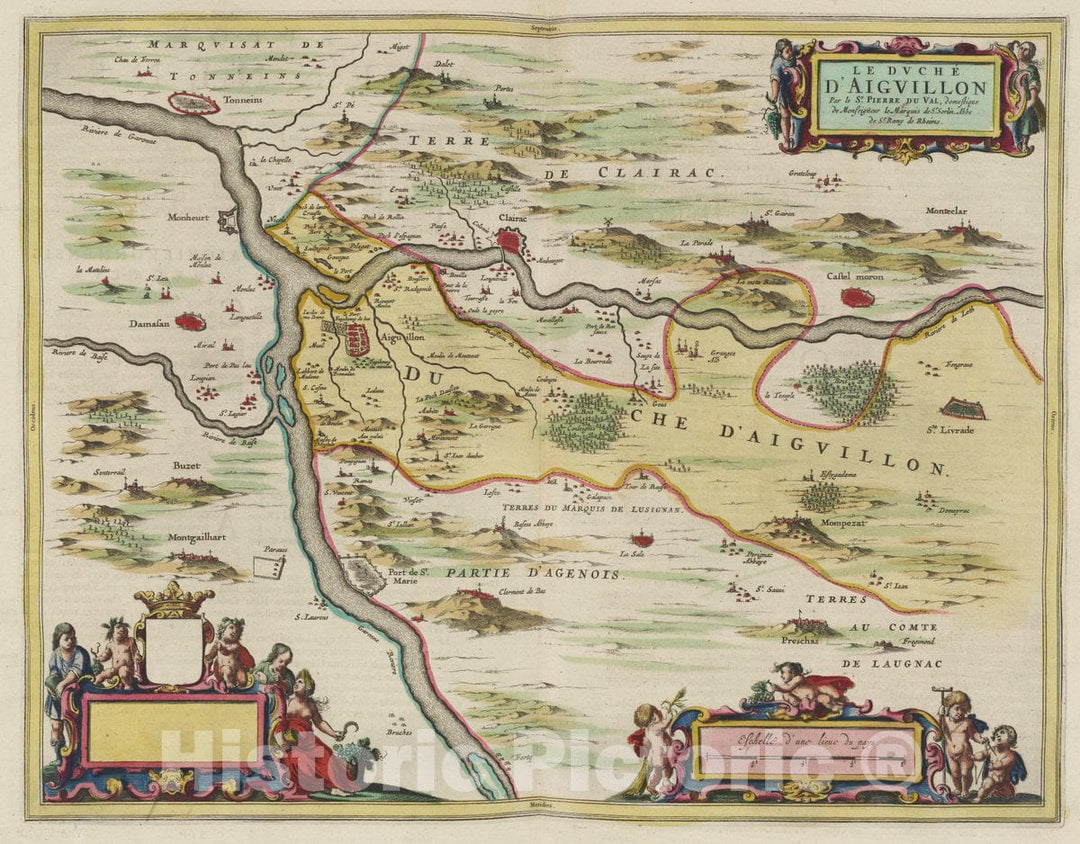 Historic Map : France, Aiguillon Region , France Atlas Maior Sive Cosmographia Blaviana, Le Dvch?D'Aiguillon, 1665 Atlas , Vintage Wall Art