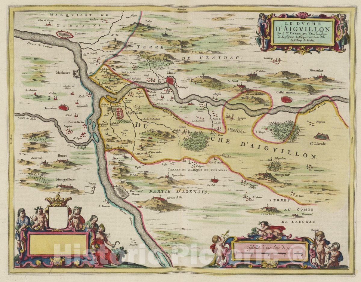 Historic Map : France, Aiguillon Region , France Atlas Maior Sive Cosmographia Blaviana, Le Dvch?D'Aiguillon, 1665 Atlas , Vintage Wall Art