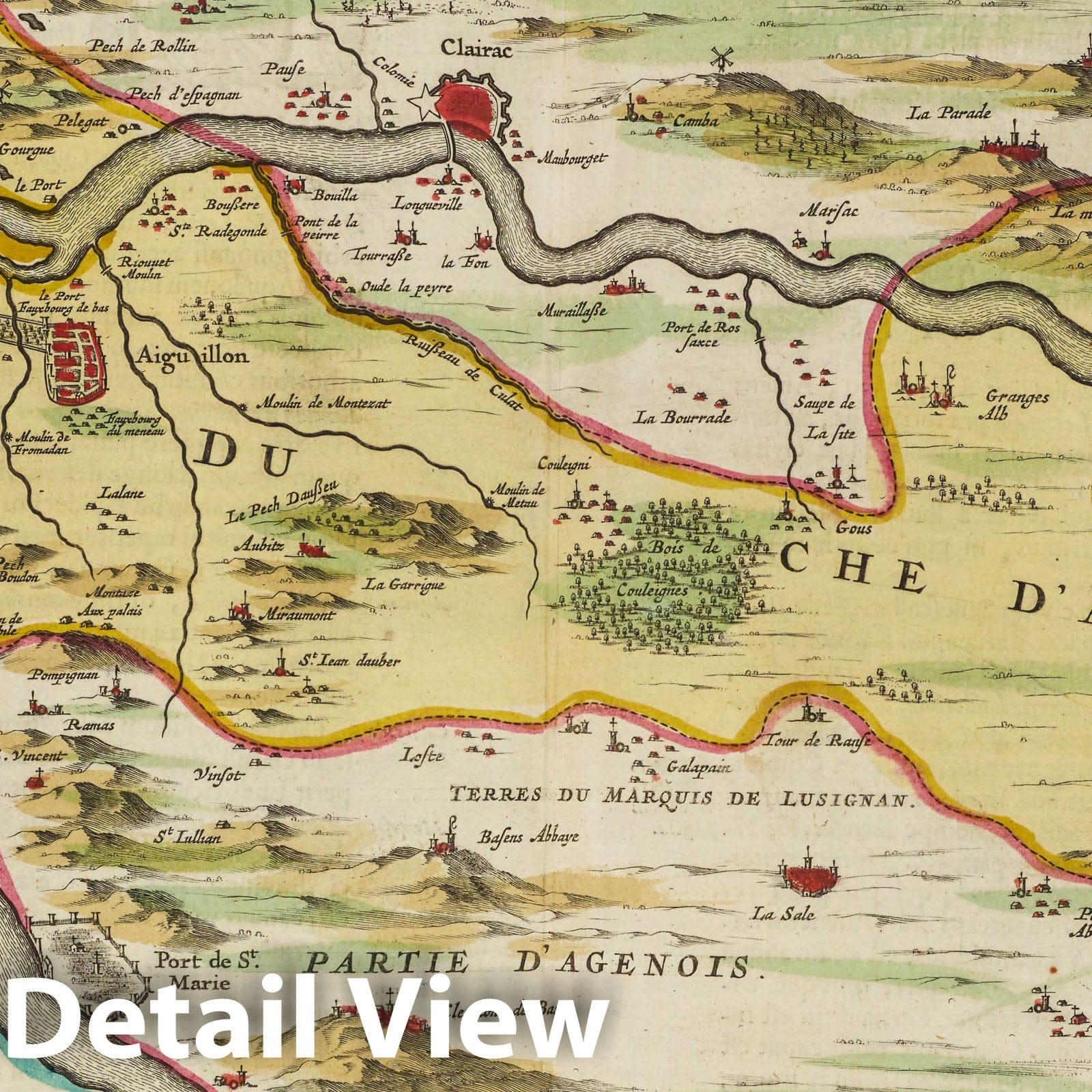 Aiguillon, 1665 - Historical Map Print from Blaeu's Atlas Maior