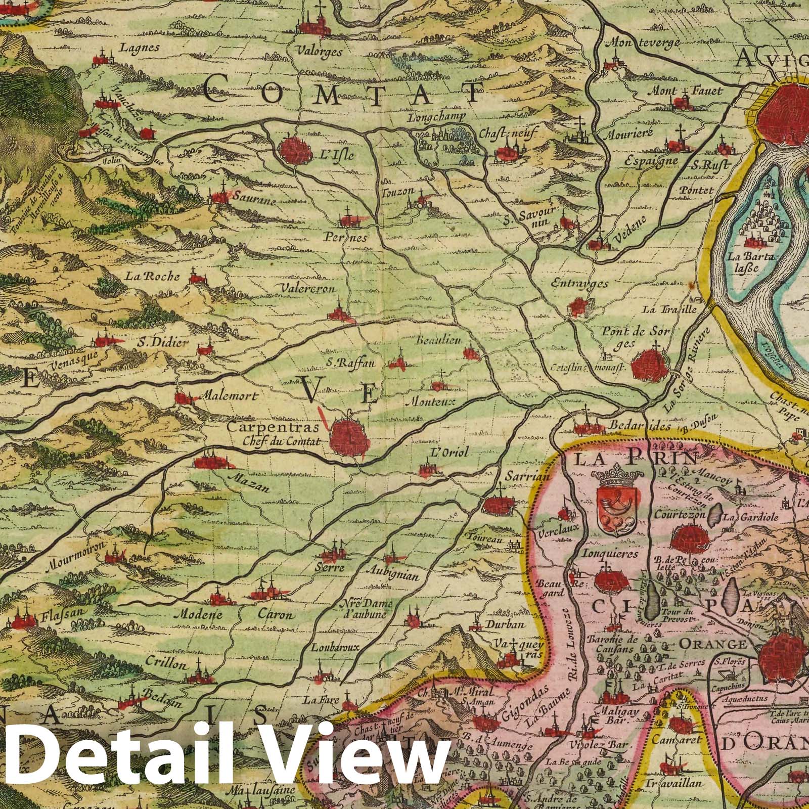 Orange, 1665 Historical Map Print - Blaeu Atlas Maior Reproduction