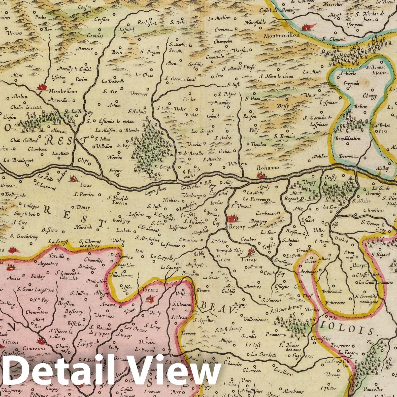Historic Map : France, Lyon Region , France Lionnois, Forest, Beaviolois Et Masconnois, 1665 Atlas , Vintage Wall Art