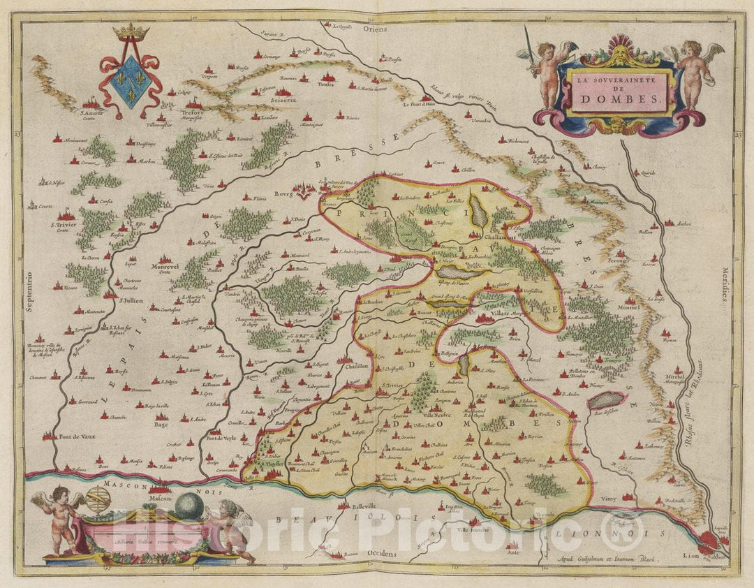 Historic Map : France, Dombes Region , France La Sovverainete De Dombes, 1665 Atlas , Vintage Wall Art