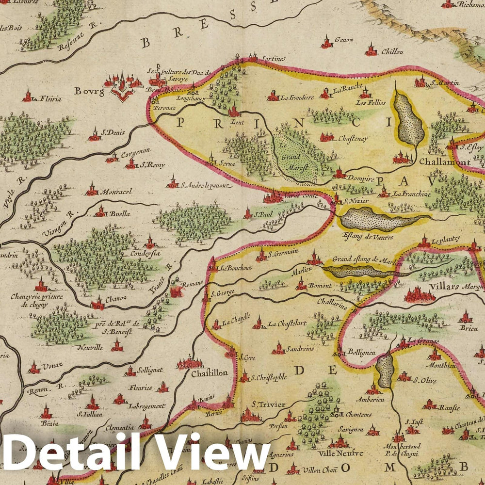 Historic Map : France, Dombes Region , France La Sovverainete De Dombes, 1665 Atlas , Vintage Wall Art