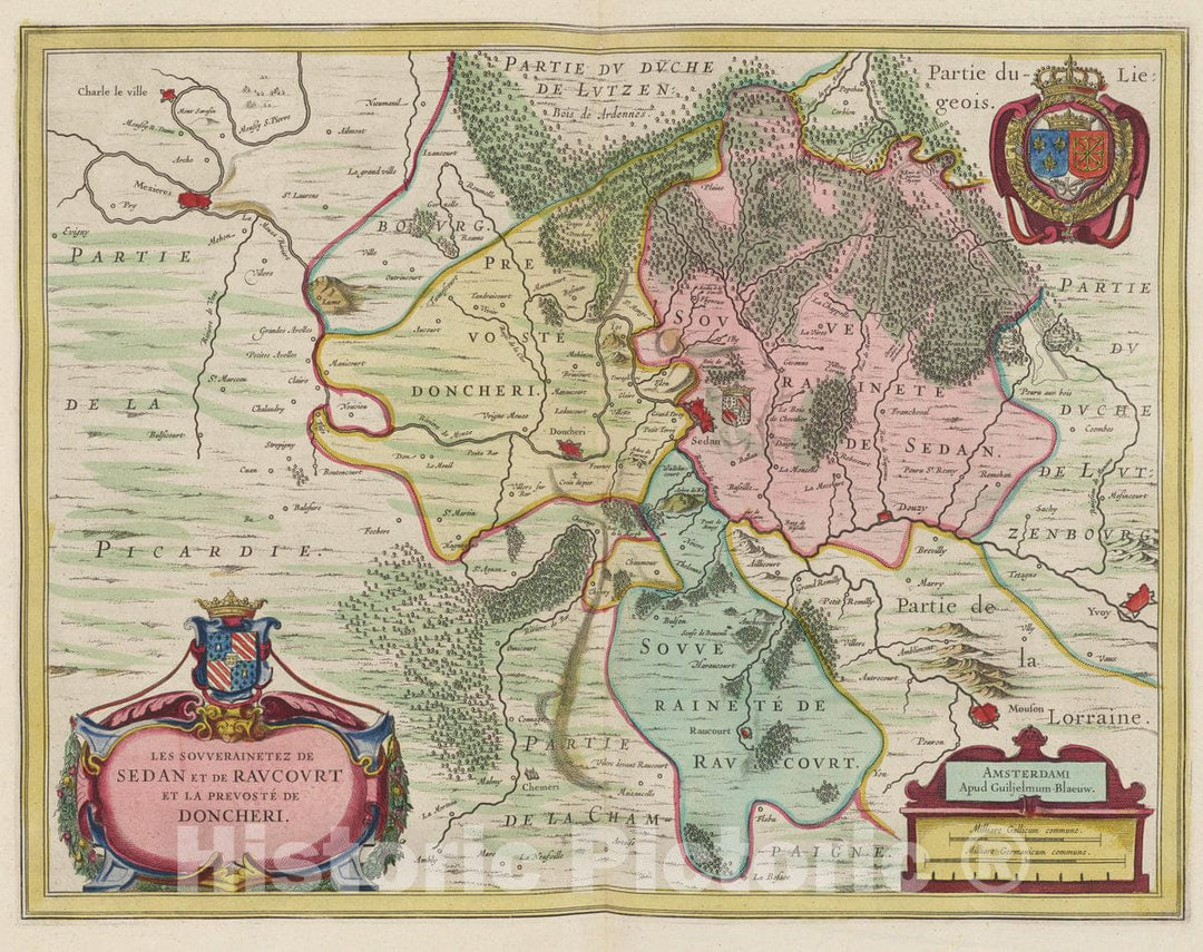 Historic Map : France, Donchery Region , France Les Sovverainetez De Sedan Et De Ravcourt, 1665 Atlas , Vintage Wall Art