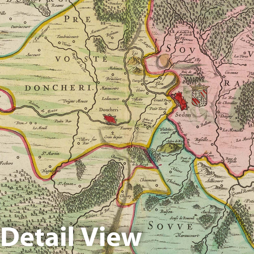 Historic Map : France, Donchery Region , France Les Sovverainetez De Sedan Et De Ravcourt, 1665 Atlas , Vintage Wall Art