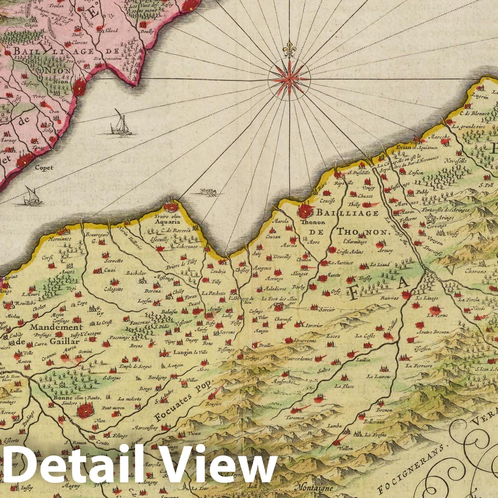 Lake Geneva, 1665 - Historical Map Print from Blaeu's Atlas Maior