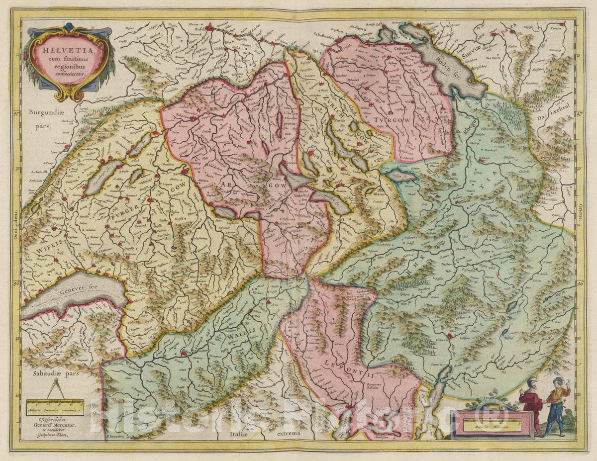 Historic Map : Switzerland, Helvetia Cum finitimis regionibus confoederatis, 1665 Atlas , Vintage Wall Art