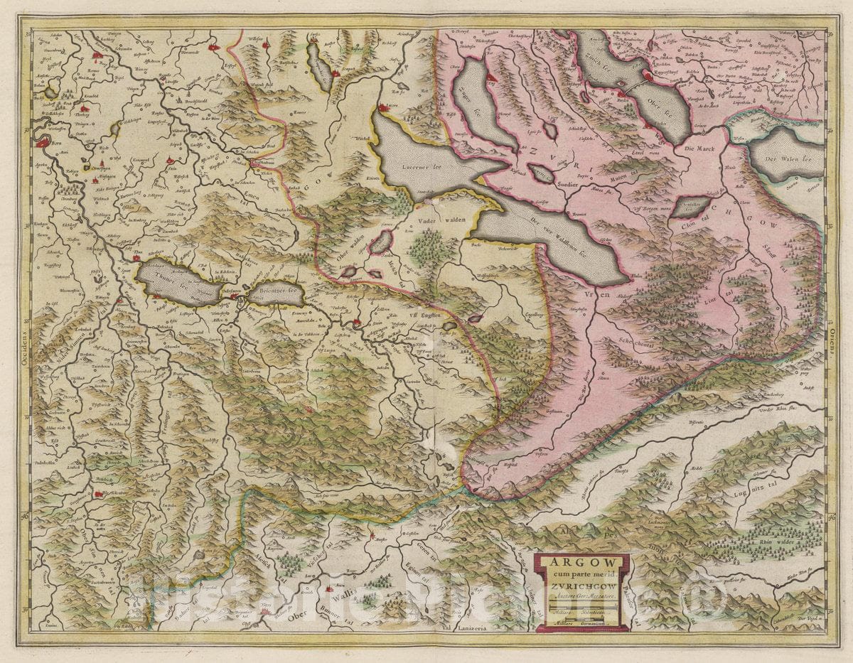 Historic Map : Switzerland, Argow Cum Parte merid Zvrichgow, 1665 Atlas , Vintage Wall Art