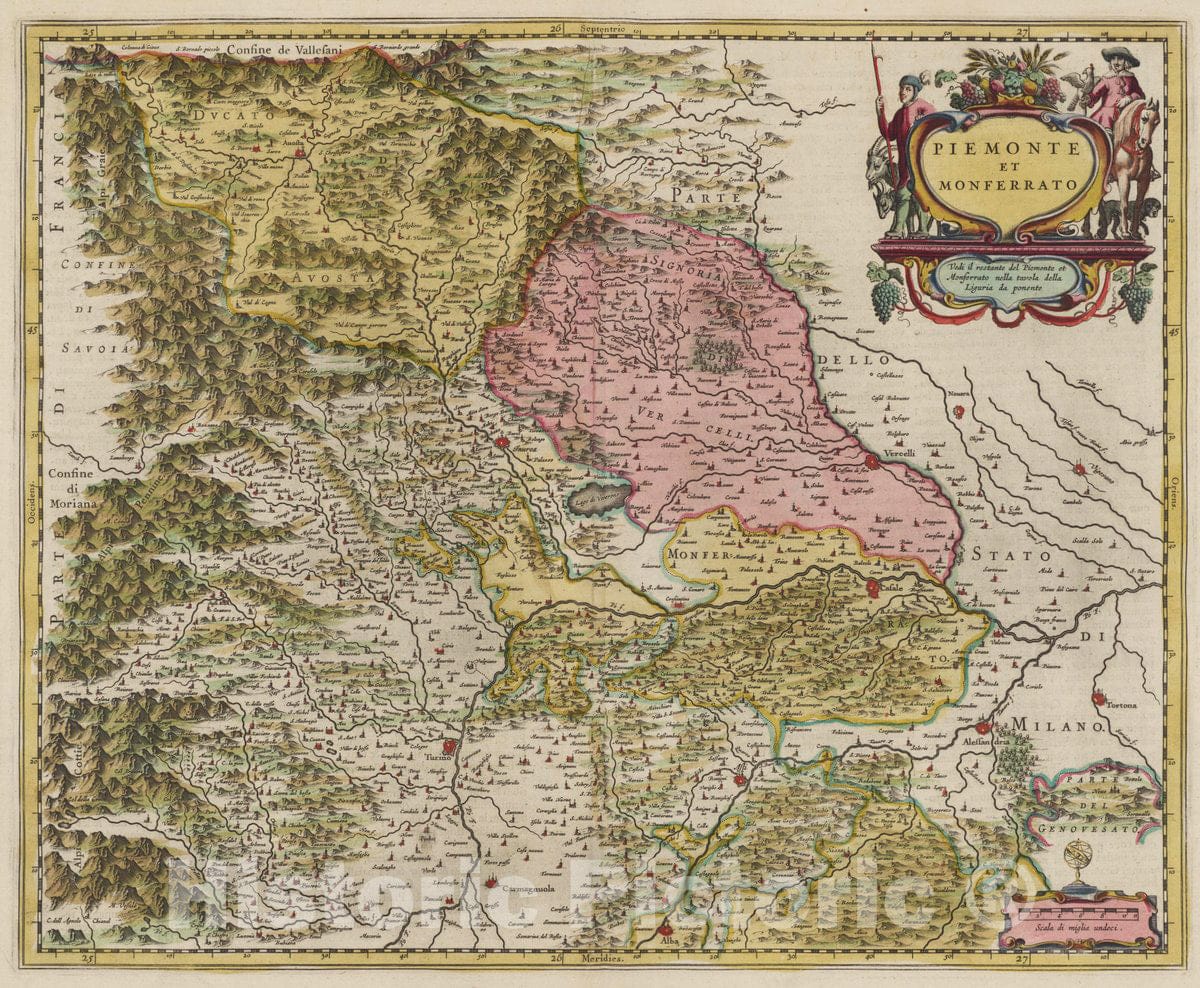 Piedmont (Italy), 1665 - Historical Map Print from Blaeu's Atlas Maior