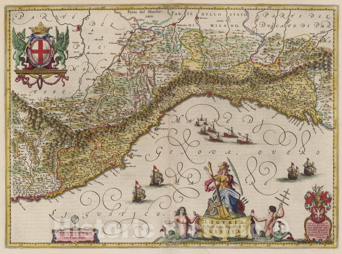 Historic Map : Atlas Maior Sive Cosmographia Blaviana, Qua Solvm, Salvm, Coelvm, Accvratissime Describvntvr. Ligvria, 1665 Atlas - Vintage Wall Art