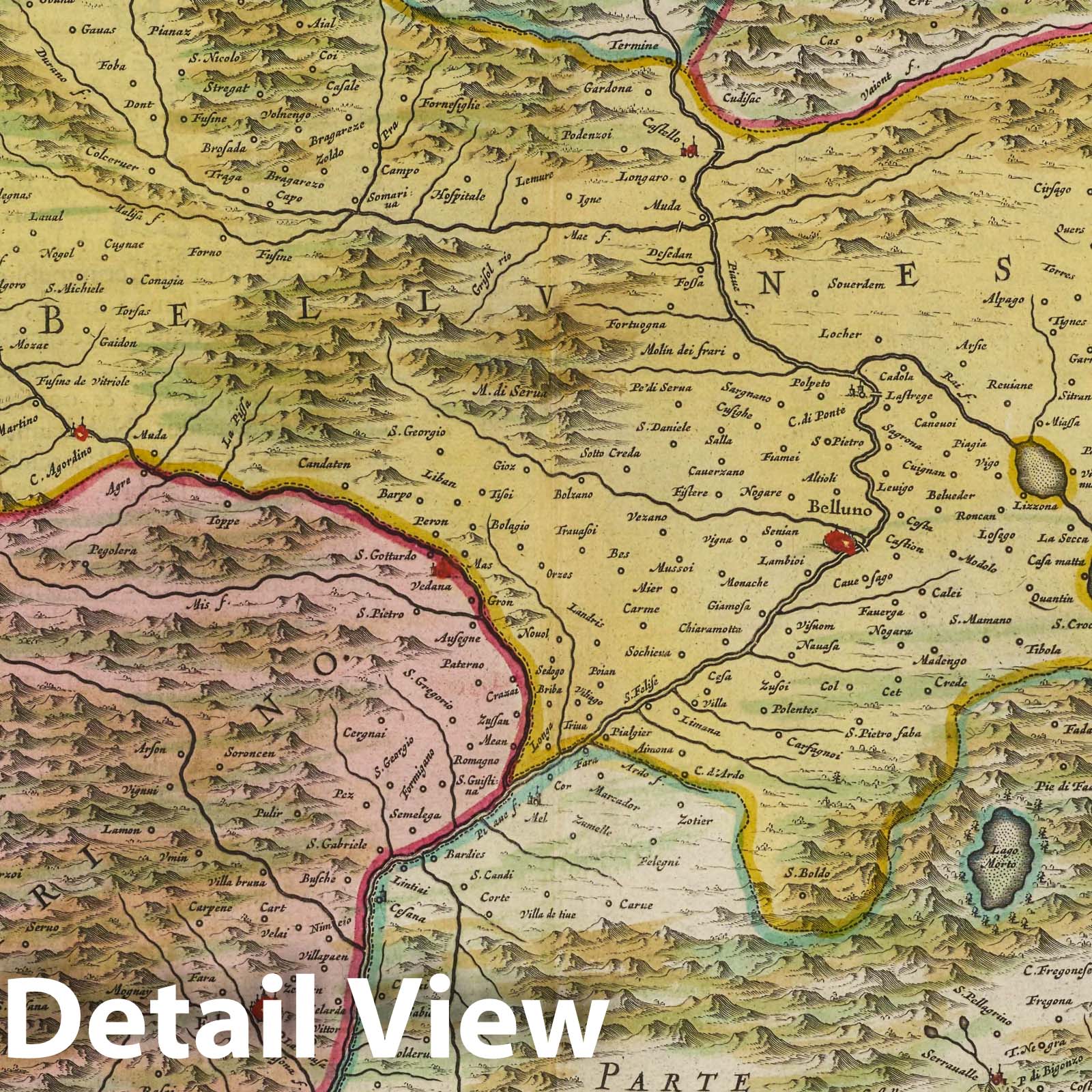 Belluno and Feltre, 1665 - Historical Map Print from Blaeu's Atlas Maior
