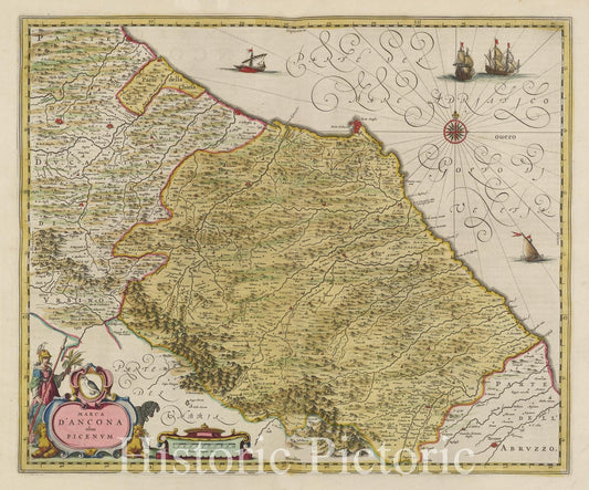 Ancona Region, Italy, 1665 - Blaeu Atlas Maior Historical Map Print