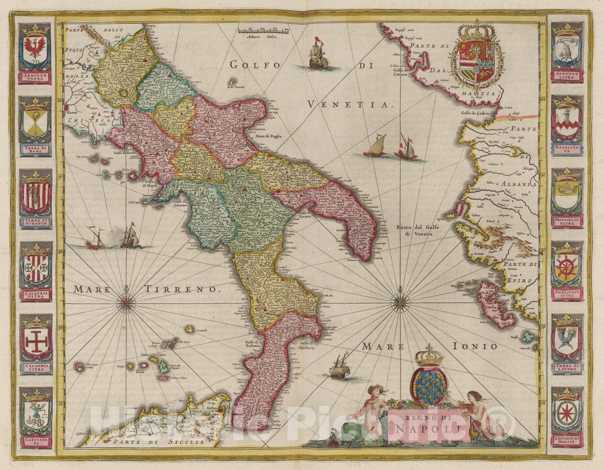 Naples, 1665 - Historical Map Print from Blaeu's Atlas Maior