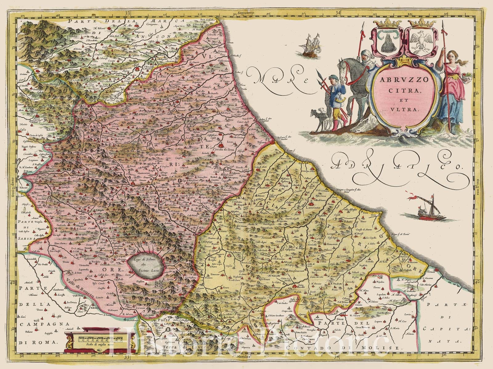 Historic Map : Italy, Abruzzo Region (Italy) Abrvzzo Citra Et Vltra, 1665 Atlas , Vintage Wall Art