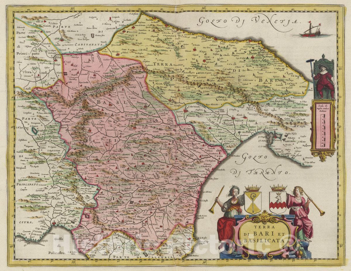 Bari and Basilicata, Italy 1665 Historical Map Print