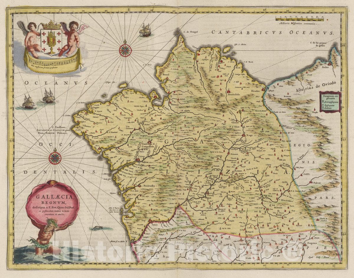 Historic Map : Spain, Galicia, Spain Atlas Maior Sive Cosmographia Blaviana, Qua Solvm, Salvm, Coelvm, Accvratissime Describvntvr. Gallaecia, Regnvm , Vintage Wall Art