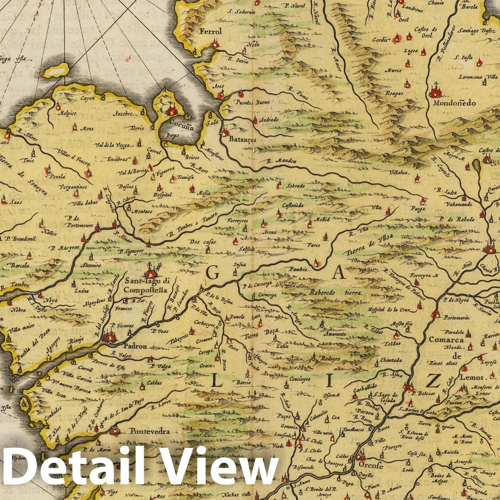 Galicia, 1665 Historical Map Print - Blaeu Atlas Maior Reproduction