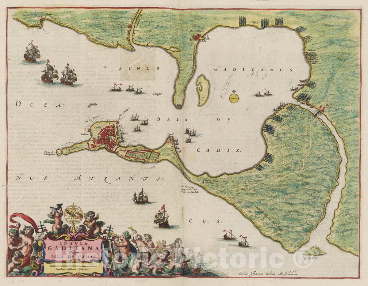 Historic Map : Spain , Cadiz Spain, Gaditana Island Insula Gaditana, Vulgo Isla de Cadiz , Vintage Wall Art
